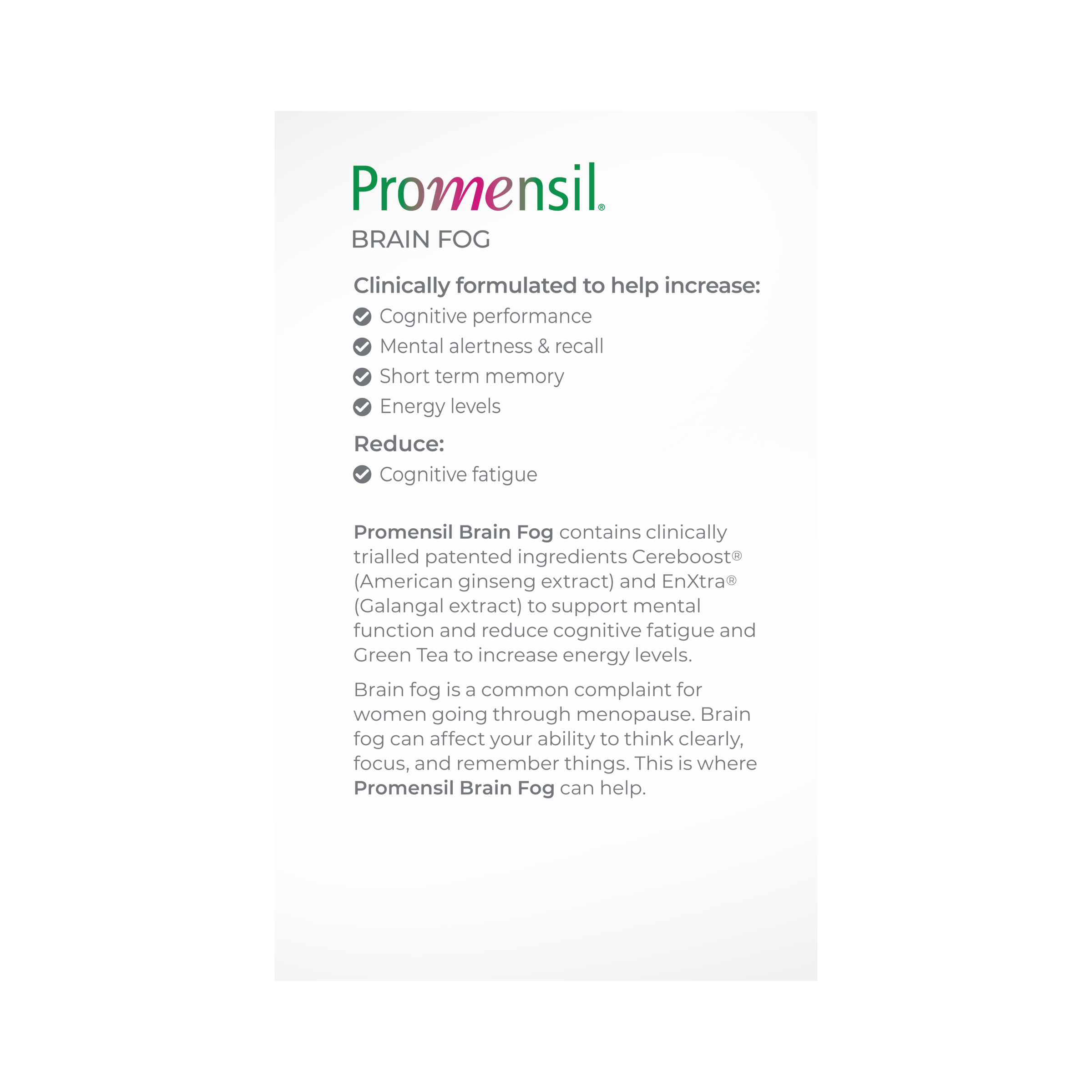 PROMENSIL BRAIN FOG TABLETS 60 - Image 2