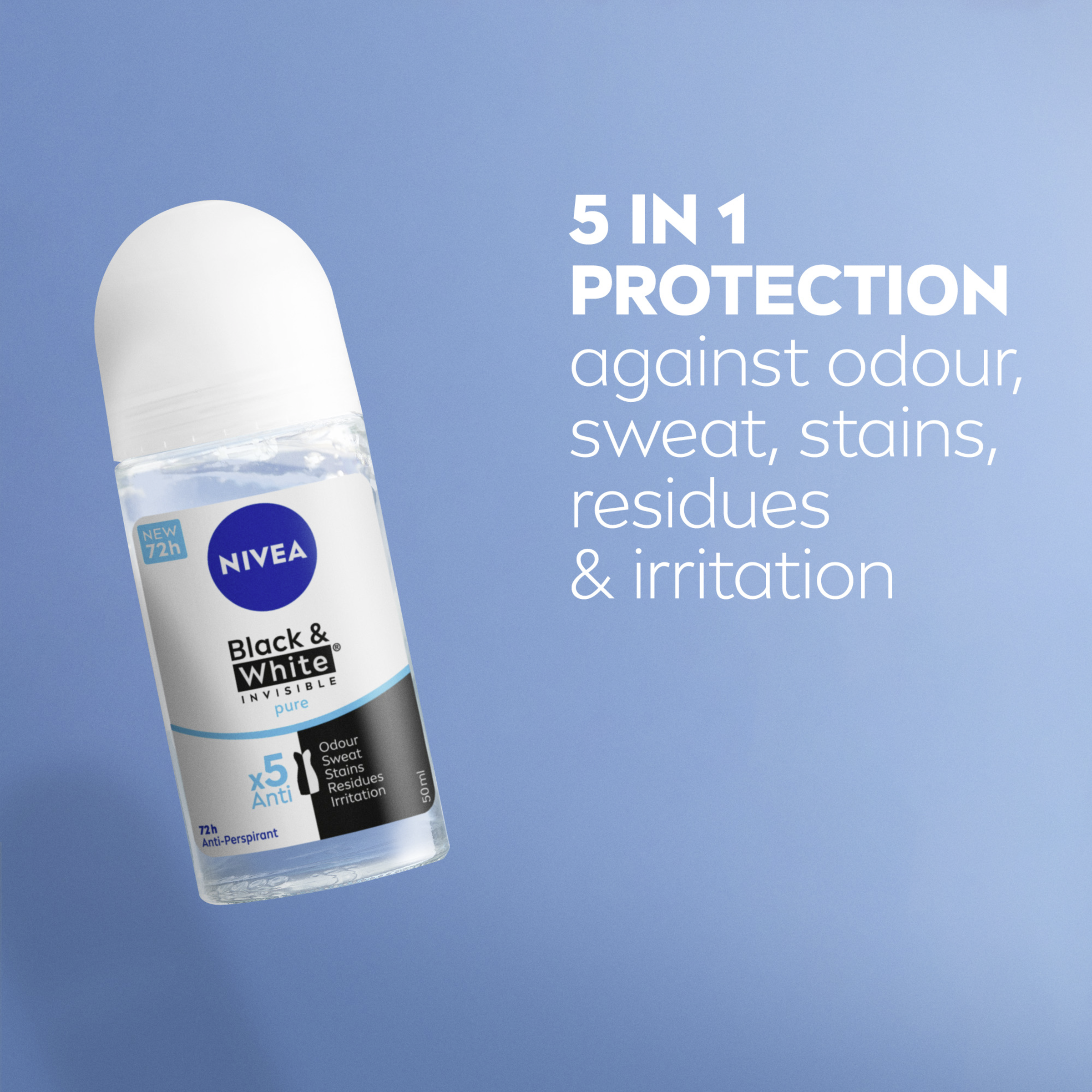 NIVEA WOMEN ANTIPERSPIRANT B&W A/P INVISIBLE PURE ROLL ON 48H 50ML - Image 6