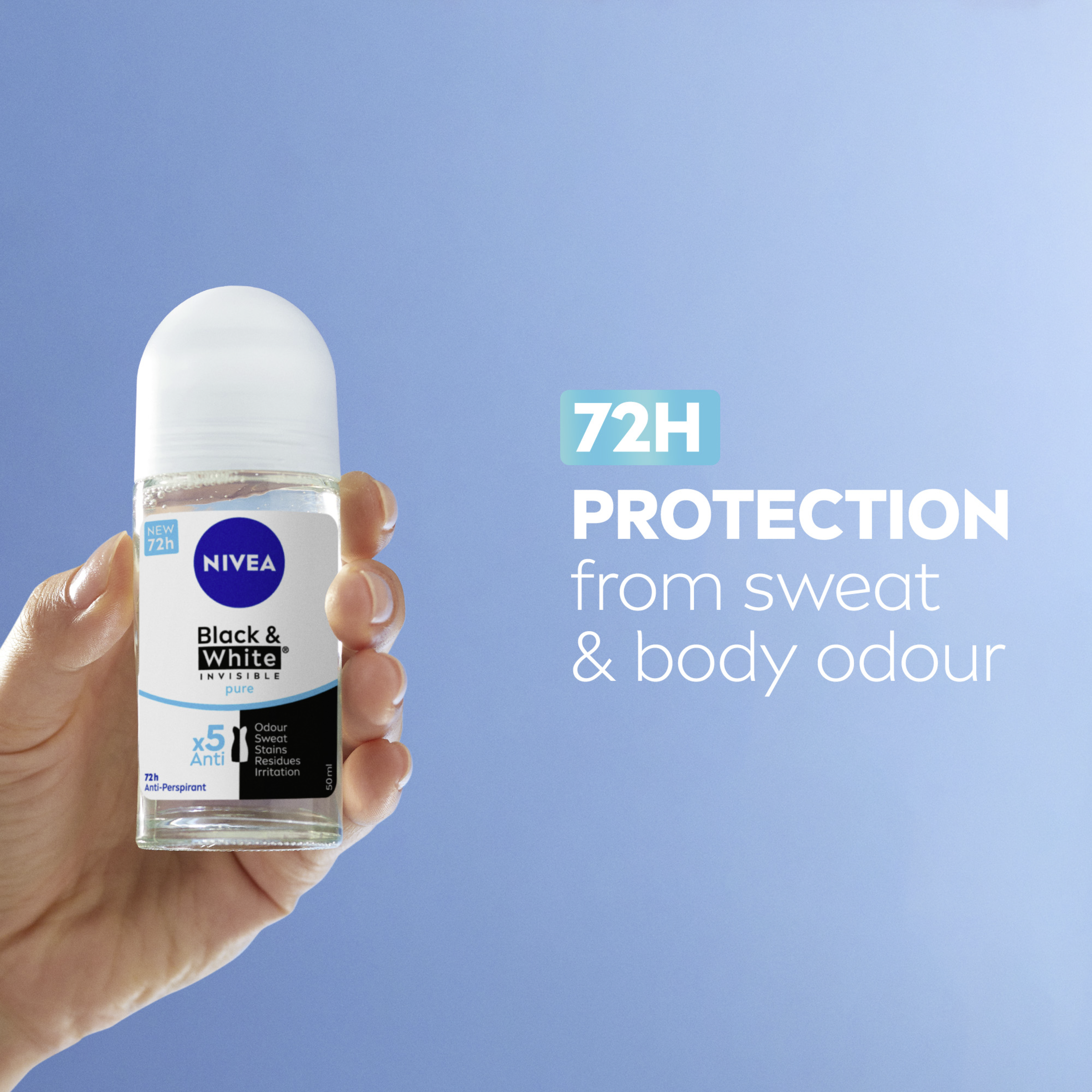 NIVEA WOMEN ANTIPERSPIRANT B&W A/P INVISIBLE PURE ROLL ON 48H 50ML - Image 4