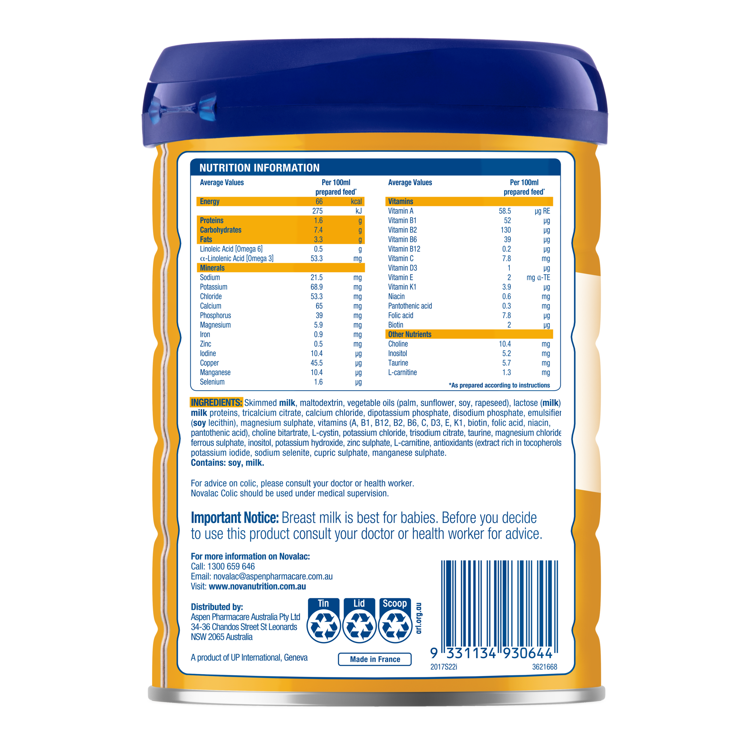 NOVALAC COLIC INFANT FORMULA 800G - Image 2