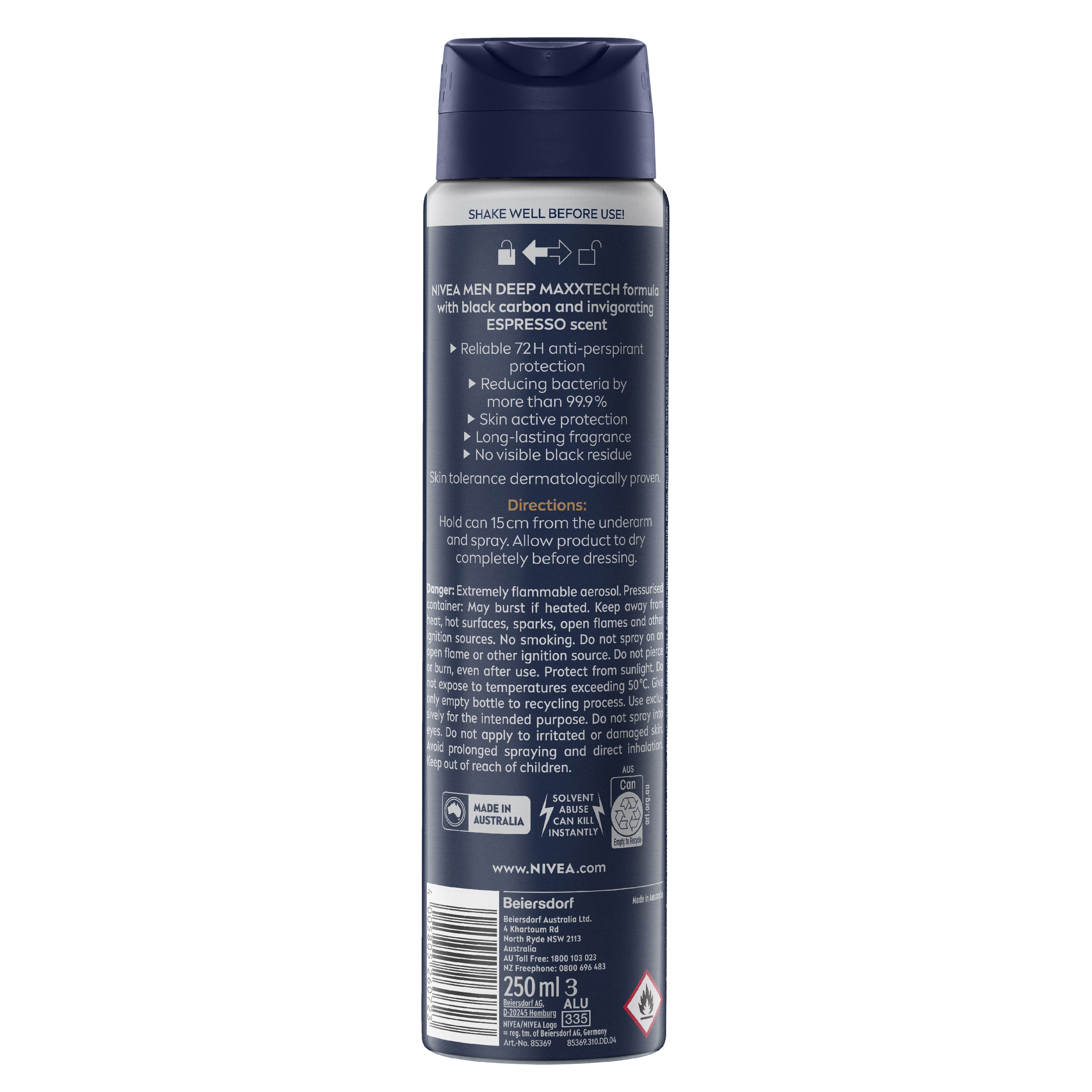 NIVEA MEN ANTI PERSPIRANT DEEP BLACK CARBON ESPRESSO 48 HOUR 250ML - Image 2