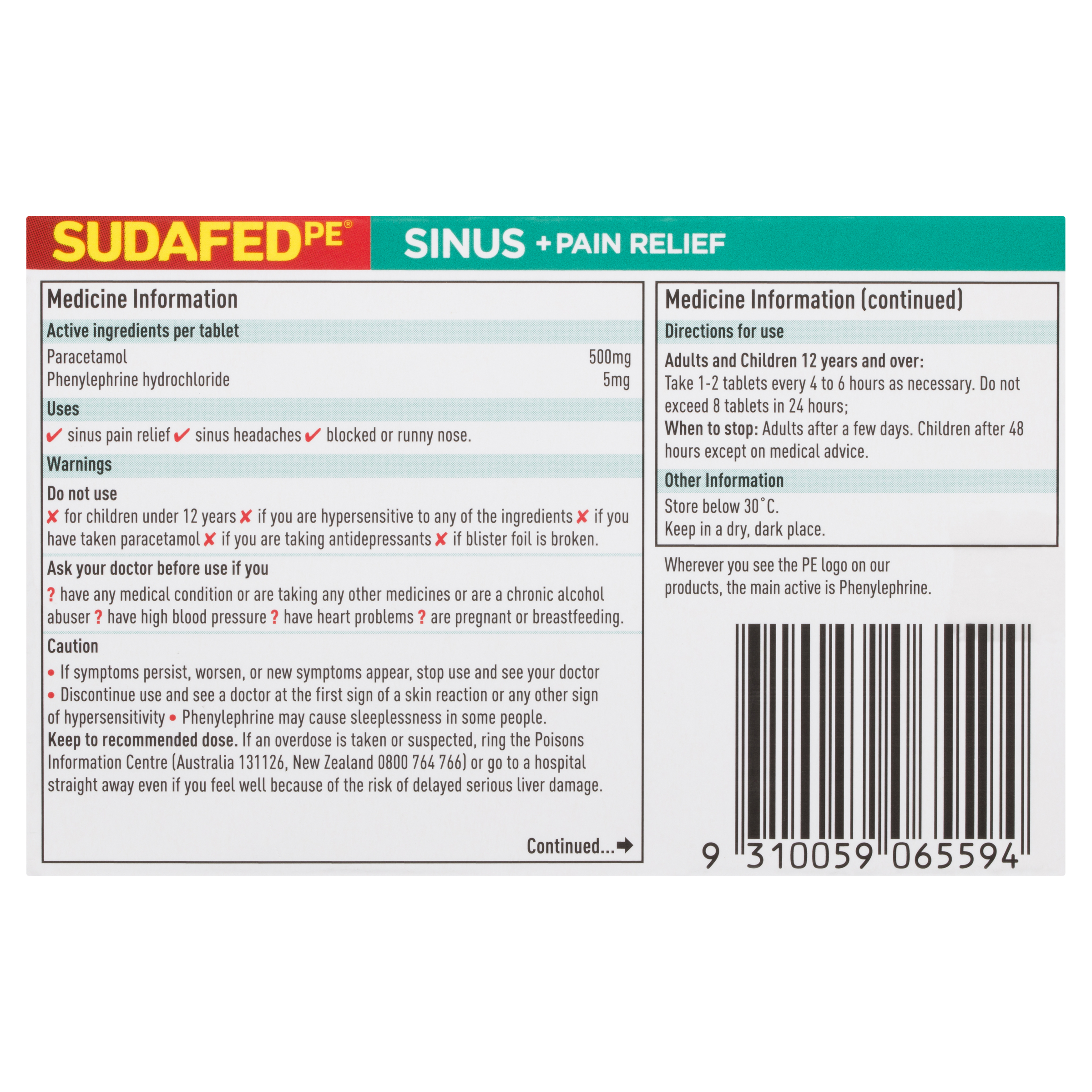 SUDAFED PE SINUS PAIN 24 TABLETS - Image 3
