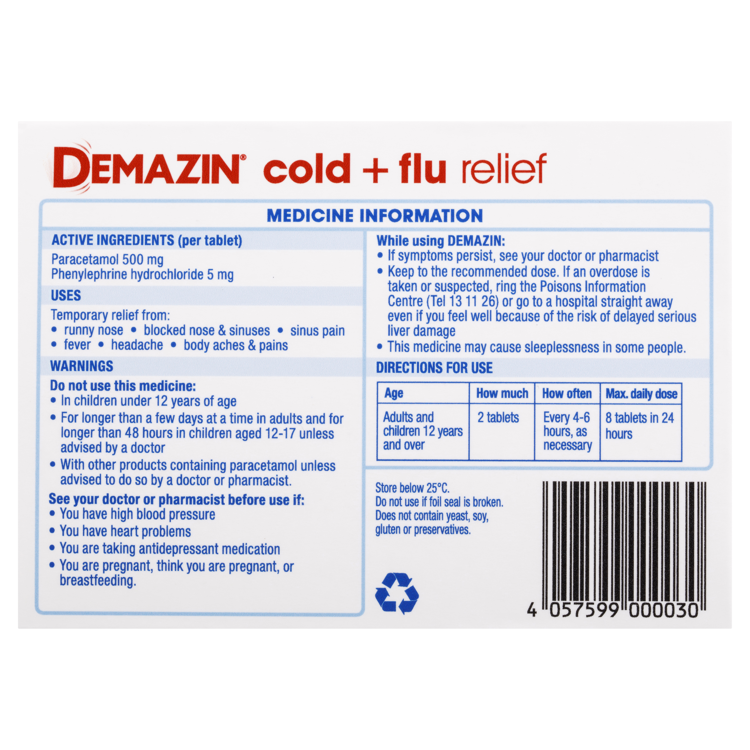 DEMAZIN COLD & FLU RELIEF PE 24 TABLETS - Image 4
