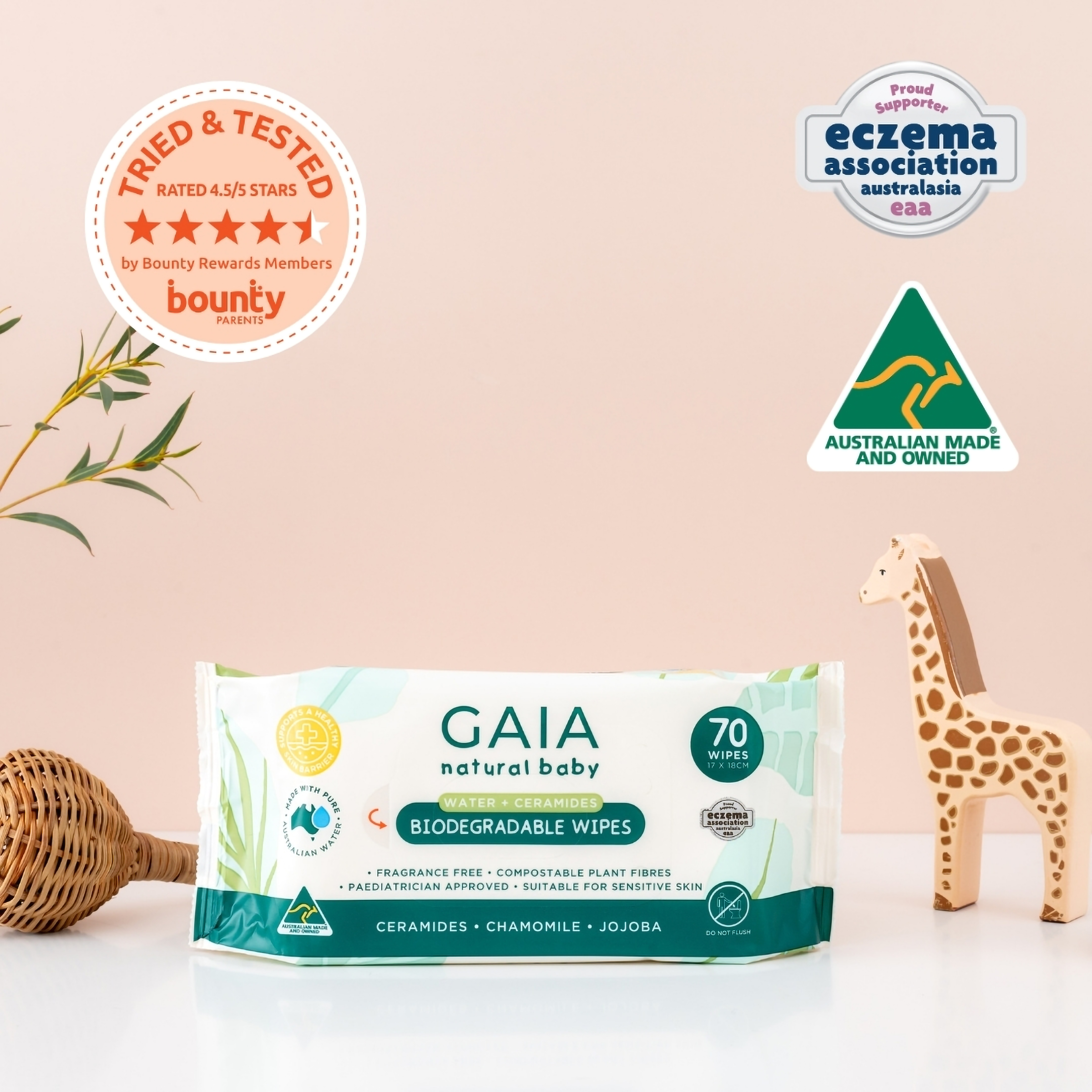GAIA BABY WIPES NATURAL BIODEGRADABLE WATER + CERAMIDES 70 PACK - Image 6
