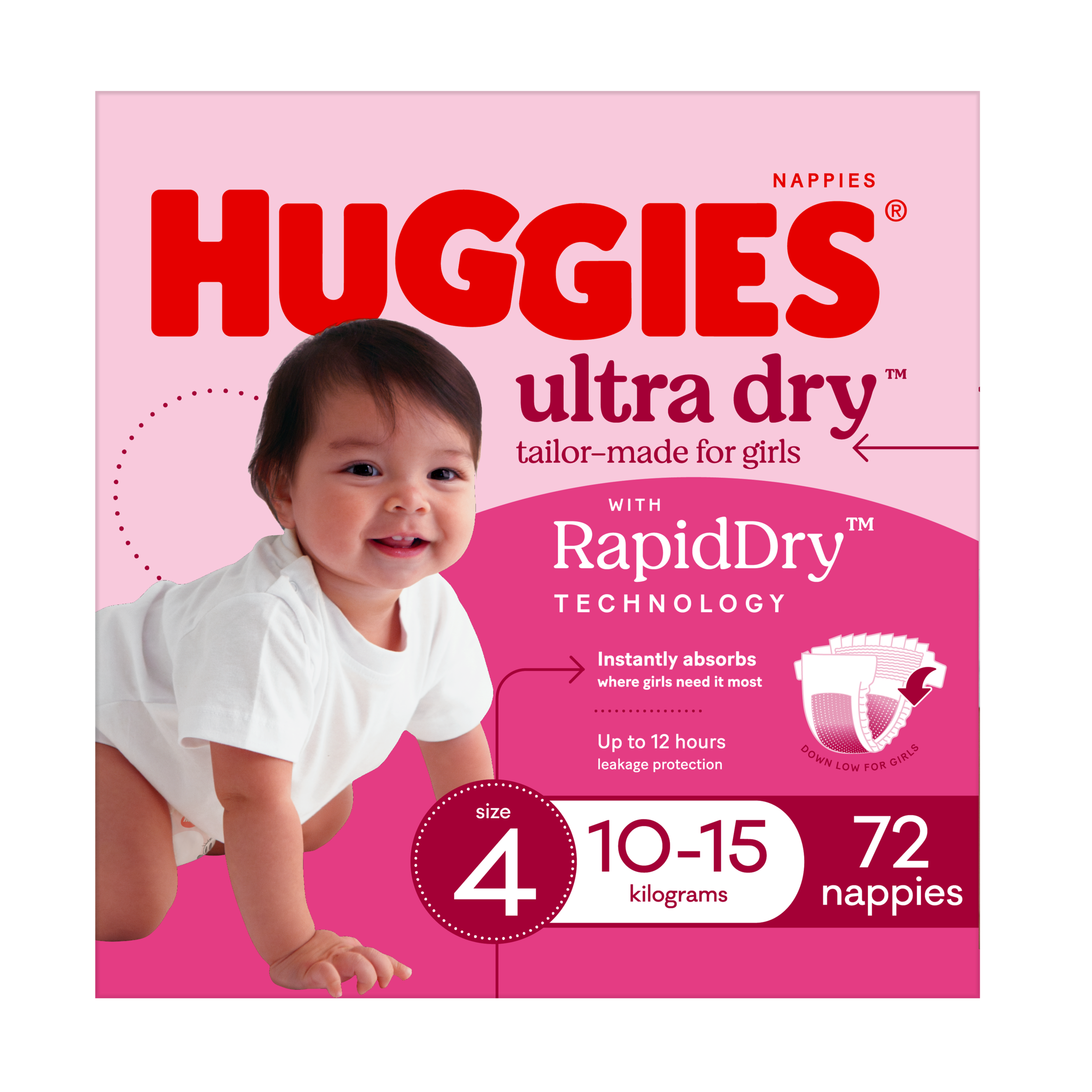 HUGGIES JUMBO ULTRADRY NAPPIES TODDLER GIRL 72 PACK - Image 6