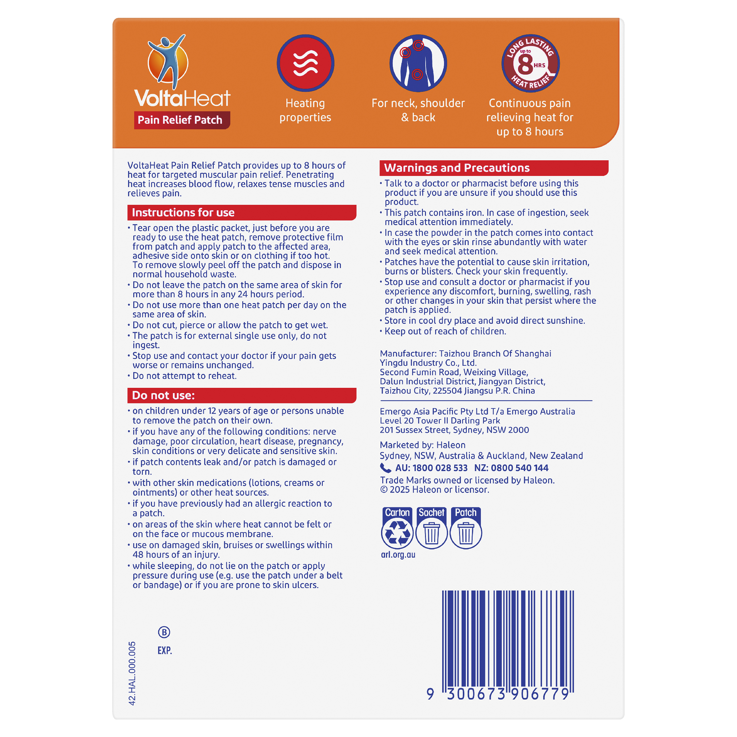 VOLTA HEAT PAIN RELIEF PATCH 2 PACK - Image 2