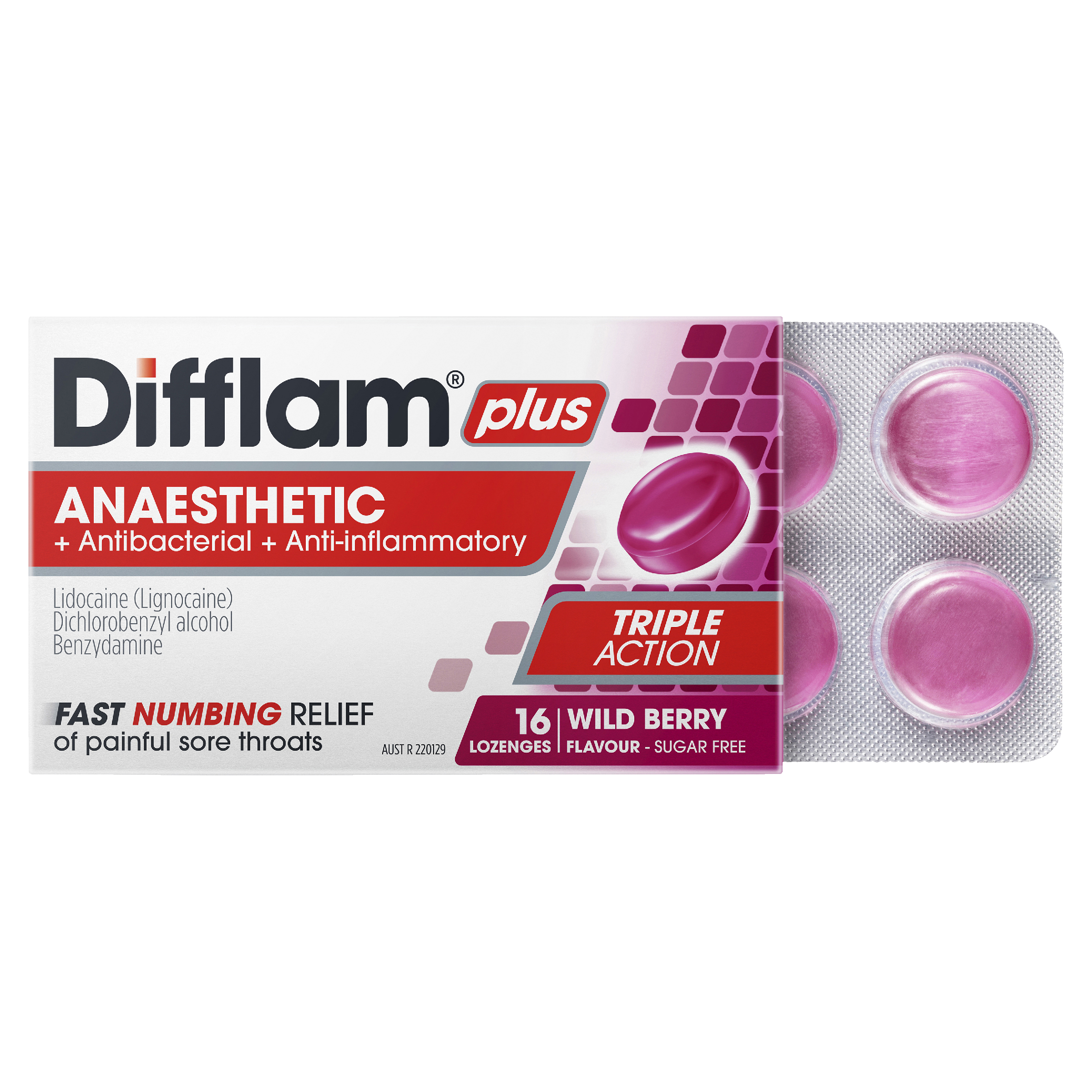 DIFFLAM PLUS ANAESTHETIC WILD BERRY THROAT 16 LOZENGES - Image 8
