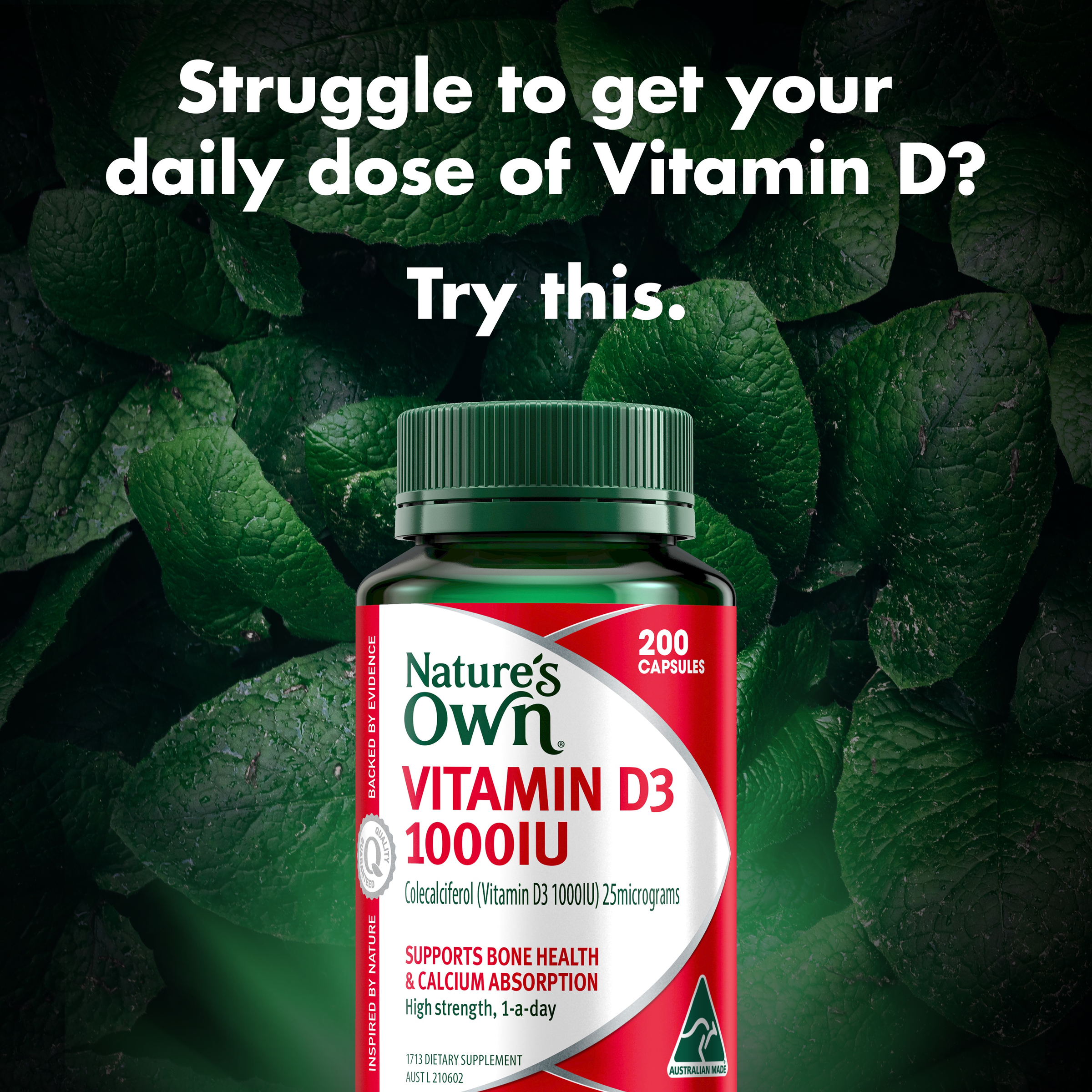 NATURES OWN VITAMIN D3 1000IU 200 CAPSULES - Image 3