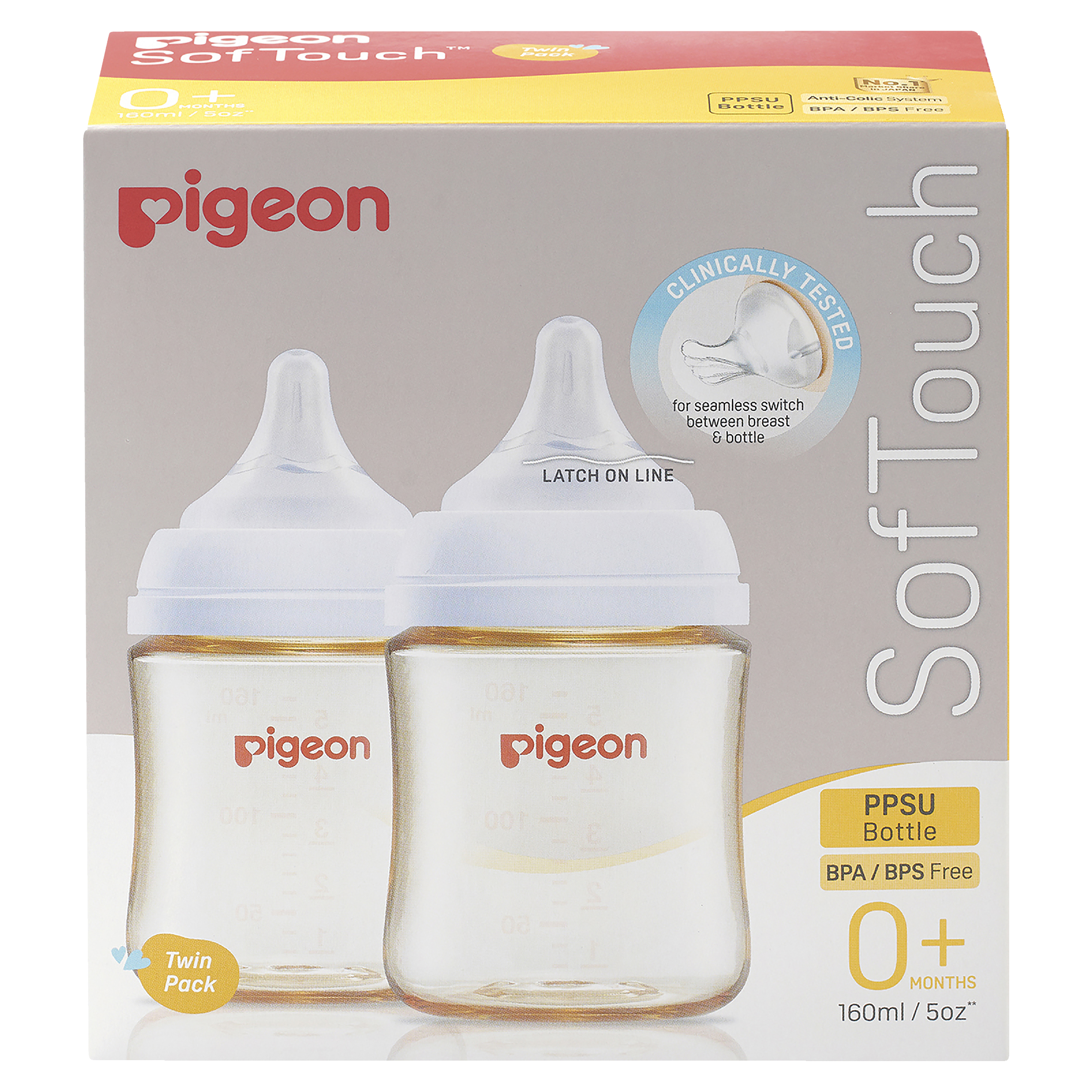 PIGEON BOTTLE SOFT TOUCH III PPSU 0+ MONTHS 160ML 2 PACK - Image 2